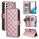 For Samsung Galaxy S22 5G Crossbody Rhombic Zipper Tower Buckle Leather Phone Case with Lanyard(Rose Gold) - 1