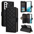 For Samsung Galaxy S22 5G Crossbody Rhombic Zipper Tower Buckle Leather Phone Case with Lanyard(Black) - 1