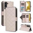 For Samsung Galaxy S22+ 5G Crossbody Rhombic Zipper Tower Buckle Leather Phone Case with Lanyard(Beige) - 1