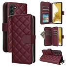 For Samsung Galaxy S22+ 5G Crossbody Rhombic Zipper Tower Buckle Leather Phone Case with Lanyard(Wine Red) - 1