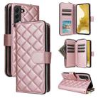 For Samsung Galaxy S22+ 5G Crossbody Rhombic Zipper Tower Buckle Leather Phone Case with Lanyard(Rose Gold) - 1