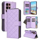 For Samsung Galaxy S22 Ultra 5G Crossbody Rhombic Zipper Tower Buckle Leather Phone Case with Lanyard(Purple) - 1