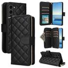 For Samsung Galaxy S23 5G Crossbody Rhombic Zipper Tower Buckle Leather Phone Case with Lanyard(Black) - 1