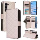 For Samsung Galaxy S23+ Crossbody Rhombic Zipper Tower Buckle Leather Phone Case with Lanyard(Beige) - 1