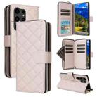 For Samsung Galaxy S23 Ultra 5G Crossbody Rhombic Zipper Tower Buckle Leather Phone Case with Lanyard(Beige) - 1