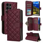 For Samsung Galaxy S23 Ultra 5G Crossbody Rhombic Zipper Tower Buckle Leather Phone Case with Lanyard(Wine Red) - 1