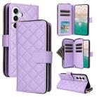 For Samsung Galaxy S23 FE 5G Crossbody Rhombic Zipper Tower Buckle Leather Phone Case with Lanyard(Purple) - 1