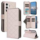 For Samsung Galaxy S24 5G Crossbody Rhombic Zipper Tower Buckle Leather Phone Case with Lanyard(Beige) - 1