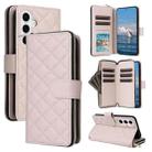 For Samsung Galaxy S25 5G Crossbody Rhombic Zipper Tower Buckle Leather Phone Case with Lanyard(Beige) - 1