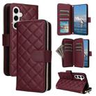 For Samsung Galaxy S25 5G Crossbody Rhombic Zipper Tower Buckle Leather Phone Case with Lanyard(Wine Red) - 1