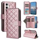 For Samsung Galaxy S25 5G Crossbody Rhombic Zipper Tower Buckle Leather Phone Case with Lanyard(Rose Gold) - 1