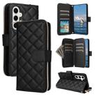 For Samsung Galaxy S25 5G Crossbody Rhombic Zipper Tower Buckle Leather Phone Case with Lanyard(Black) - 1