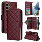 For Samsung Galaxy S25+ 5G Crossbody Rhombic Zipper Tower Buckle Leather Phone Case with Lanyard(Wine Red) - 1