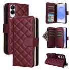 For Samsung Galaxy S25 Edge 5G Crossbody Rhombic Zipper Tower Buckle Leather Phone Case with Lanyard(Wine Red) - 1