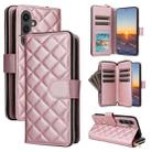 For Samsung Galaxy S25 FE 5G Crossbody Rhombic Zipper Tower Buckle Leather Phone Case with Lanyard(Rose Gold) - 1