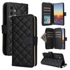 For Samsung Galaxy S25 FE 5G Crossbody Rhombic Zipper Tower Buckle Leather Phone Case with Lanyard(Black) - 1