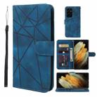 For Samsung Galaxy S21 Ultra 5G Skin Feel Geometric Lines Leather Phone Case(Blue) - 1