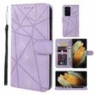 For Samsung Galaxy S21 Ultra 5G Skin Feel Geometric Lines Leather Phone Case(Purple) - 1