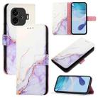 For vivo iQOO Z9 / iQOO Z9 Turbo PT003 Marble Pattern Flip Leather Phone Case(White Purple) - 1