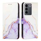 For vivo V27 / V27 Pro 5G Global PT003 Marble Pattern Flip Leather Phone Case(White Purple) - 2