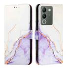 For vivo V30 Lite 5G Global PT003 Marble Pattern Flip Leather Phone Case(White Purple) - 2