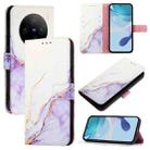 For vivo X100 PT003 Marble Pattern Flip Leather Phone Case(White Purple) - 1