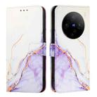 For vivo X100 PT003 Marble Pattern Flip Leather Phone Case(White Purple) - 2