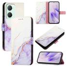 For vivo Y03 4G Global PT003 Marble Pattern Flip Leather Phone Case(White Purple) - 1