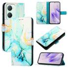 For vivo Y03 4G Global PT003 Marble Pattern Flip Leather Phone Case(Green) - 1