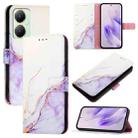 For vivo Y27 4G Global PT003 Marble Pattern Flip Leather Phone Case(White Purple) - 1