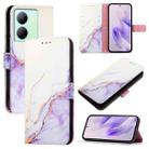 For vivo Y36 5G Global / Y36 4G Global&India PT003 Marble Pattern Flip Leather Phone Case(White Purple) - 1