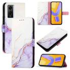 For vivo Y55s 5G 2023 / Y55 5G / Y75 5G PT003 Marble Pattern Flip Leather Phone Case(White Purple) - 1