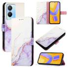 For vivo Y56 5G / Y16 4G / Y02s 4G PT003 Marble Pattern Flip Leather Phone Case(White Purple) - 1