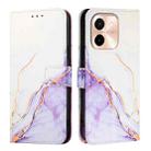 For vivo Y28 4G PT003 Marble Pattern Flip Leather Phone Case(White Purple) - 2