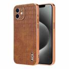For iPhone 11 AZNS Electroplated Frame Crocodile Texture Full Coverage Phone Case(Brown) - 1