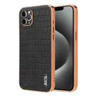 For iPhone 11 Pro AZNS Electroplated Frame Crocodile Texture Full Coverage Phone Case(Black) - 1