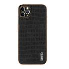 For iPhone 11 Pro AZNS Electroplated Frame Crocodile Texture Full Coverage Phone Case(Black) - 2