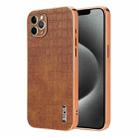 For iPhone 11 Pro AZNS Electroplated Frame Crocodile Texture Full Coverage Phone Case(Brown) - 1