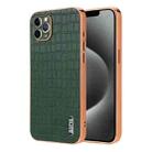 For iPhone 11 Pro AZNS Electroplated Frame Crocodile Texture Full Coverage Phone Case(Green) - 1
