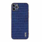 For iPhone 11 Pro AZNS Electroplated Frame Crocodile Texture Full Coverage Phone Case(Blue) - 2