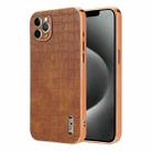For iPhone 11 Pro Max AZNS Electroplated Frame Crocodile Texture Full Coverage Phone Case(Brown) - 1
