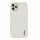 For iPhone 11 Pro Max AZNS Electroplated Frame Crocodile Texture Full Coverage Phone Case(White) - 2