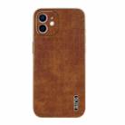 For iPhone 12 AZNS Electroplated Frame Crocodile Texture Full Coverage Phone Case(Brown) - 2