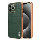 For iPhone 12 Pro AZNS Electroplated Frame Crocodile Texture Full Coverage Phone Case(Green) - 1