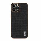 For iPhone 12 Pro Max AZNS Electroplated Frame Crocodile Texture Full Coverage Phone Case(Black) - 2