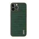 For iPhone 12 Pro Max AZNS Electroplated Frame Crocodile Texture Full Coverage Phone Case(Green) - 2