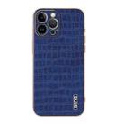 For iPhone 12 Pro Max AZNS Electroplated Frame Crocodile Texture Full Coverage Phone Case(Blue) - 2