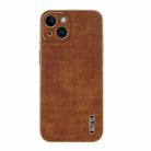 For iPhone 14 AZNS Electroplated Frame Crocodile Texture Full Coverage Phone Case(Brown) - 2
