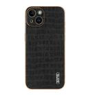 For iPhone 14 Plus AZNS Electroplated Frame Crocodile Texture Full Coverage Phone Case(Black) - 2