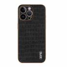 For iPhone 14 Pro AZNS Electroplated Frame Crocodile Texture Full Coverage Phone Case(Black) - 2